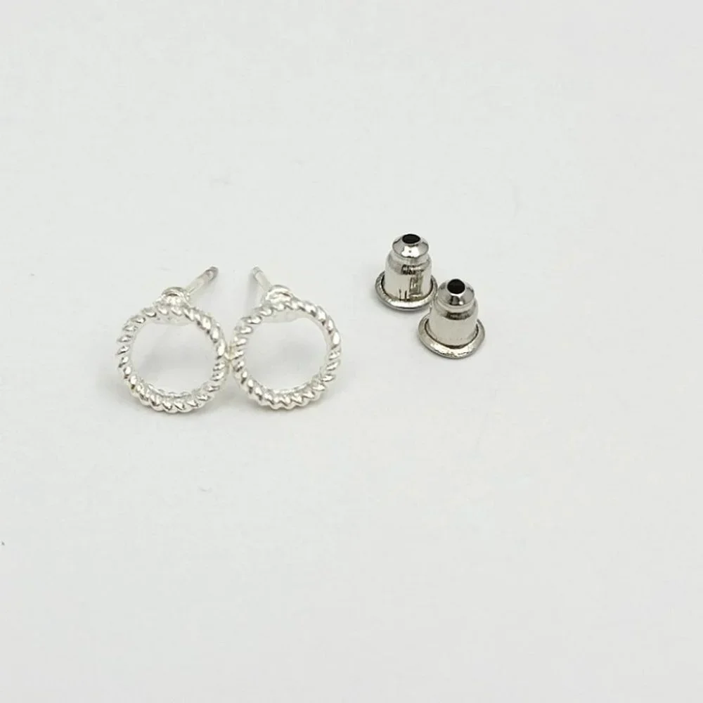 3/$15 Mini Silver Round Rope Stud Earrings Minimalist Womens Girls Jewelry